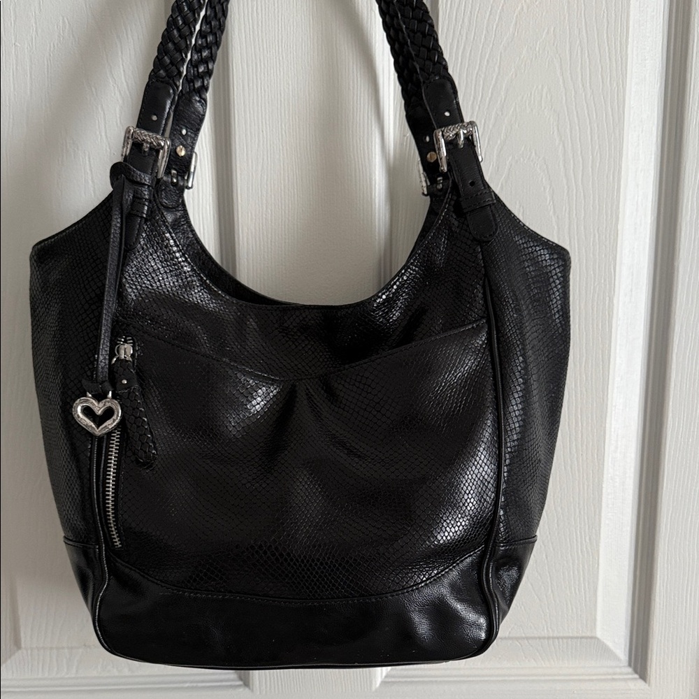 Brighton Black Snake-Embossed Shoulder Bag